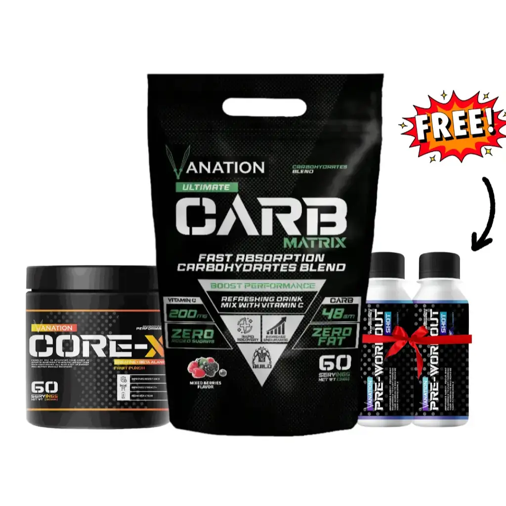 Vanation Carb Matrix with Vitamin C+ Core-X Creatine+Beta Alanine-300G-60 Serv.+ 2xPre-Workout Pump Shot