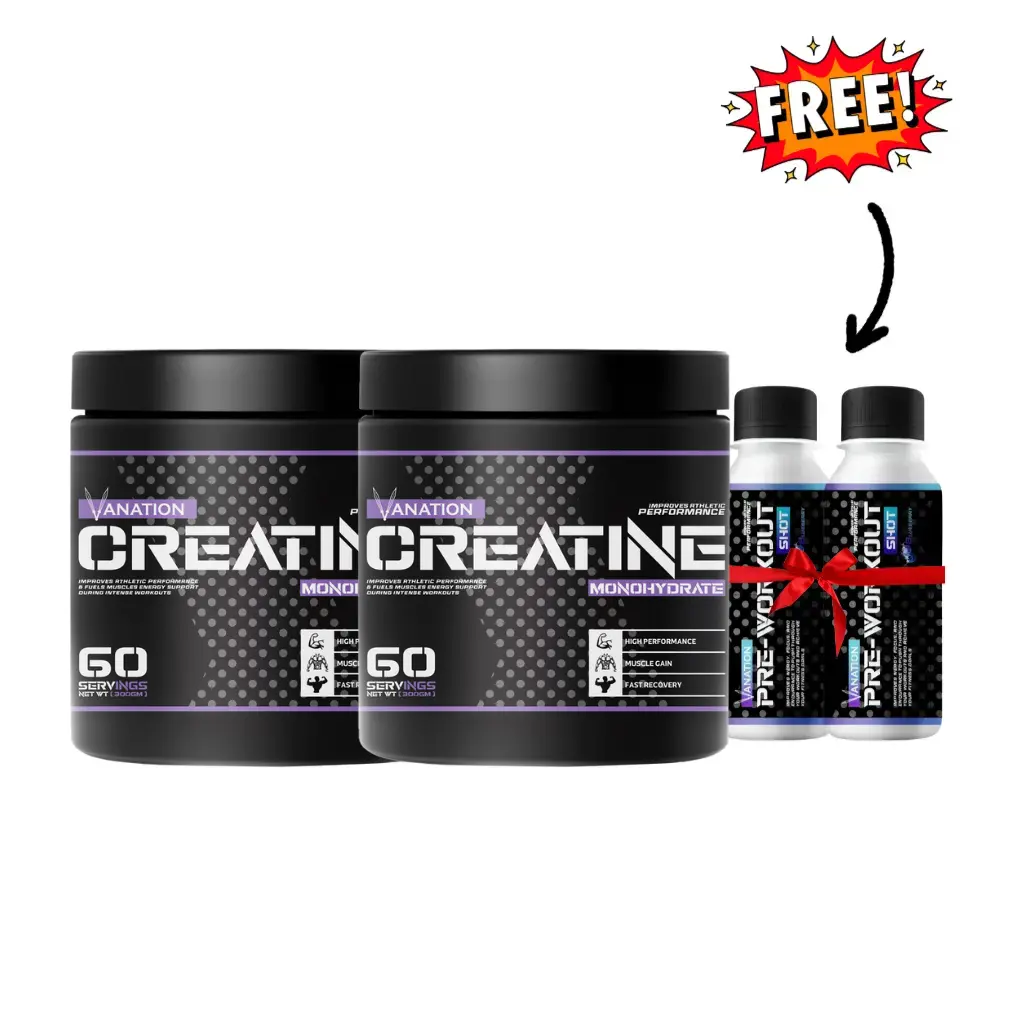 2x Vanation Creatine Monohydrate-300G-60 Serv.-Unflavored + 2x Vanation Pre-Workout Pump Shot -1Serv.- 60ml-BlueBerry