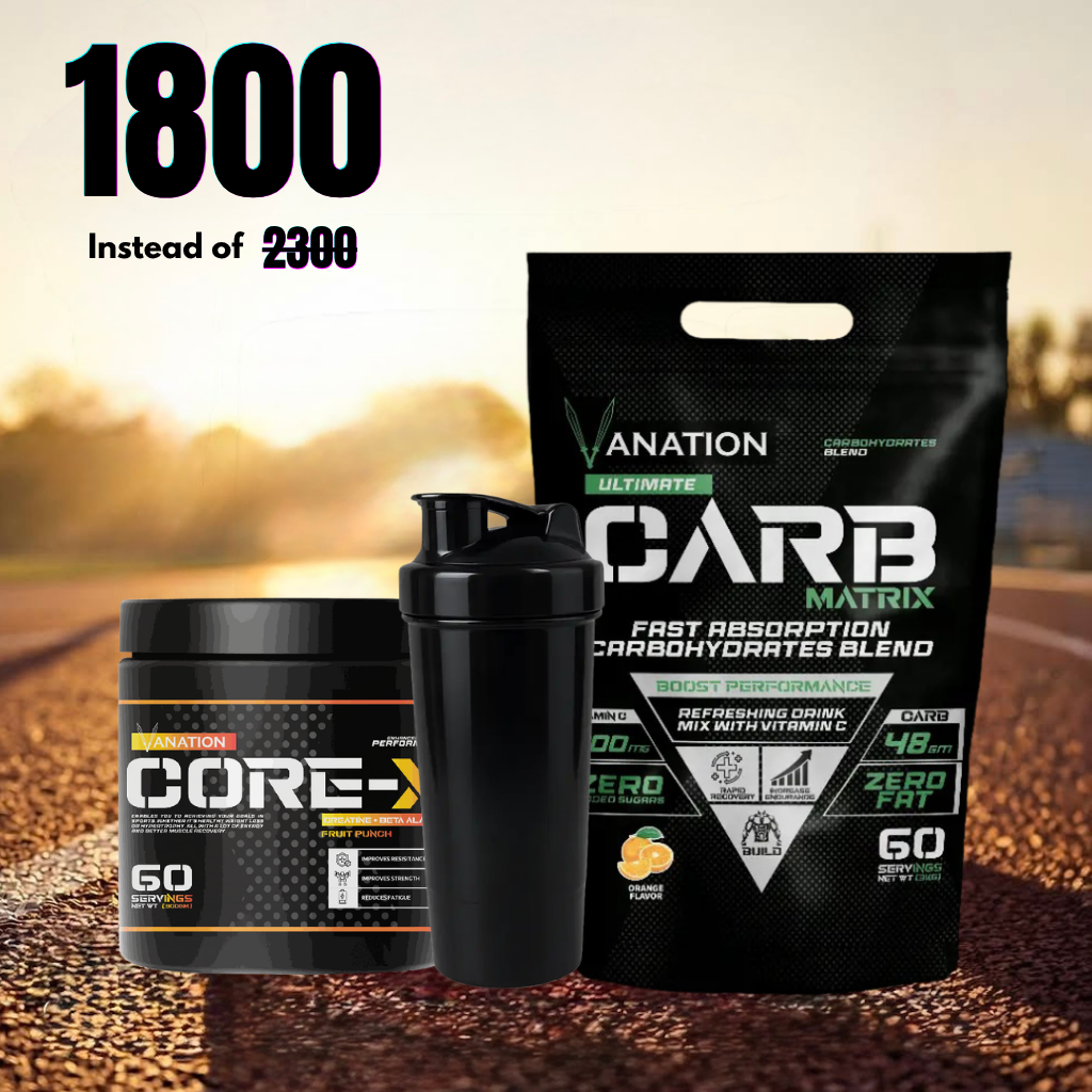 Vanation Carb Matrix With Vitamin C-3Kg-60Serv + Vanation Core-X Creatine+Beta Alanine-300G-60 Serv.-Fruit Punch+ Free Shaker