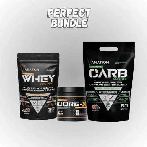 Vanation 100% Whey Protein-1KG-30 Serv + Vanation Carb Matrix with Vitamin C-3Kg-60Serv + Vanation Core-X Creatine+Beta Alanine-300G-60 Serv.-Fruit Punch