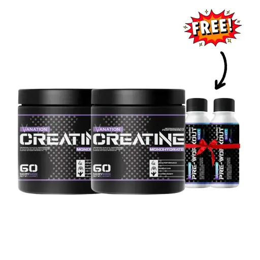 2x Vanation Creatine Monohydrate-300G-60 Serv.-Unflavored + 2x Vanation Pre-Workout Pump Shot -1Serv.- 60ml-BlueBerry